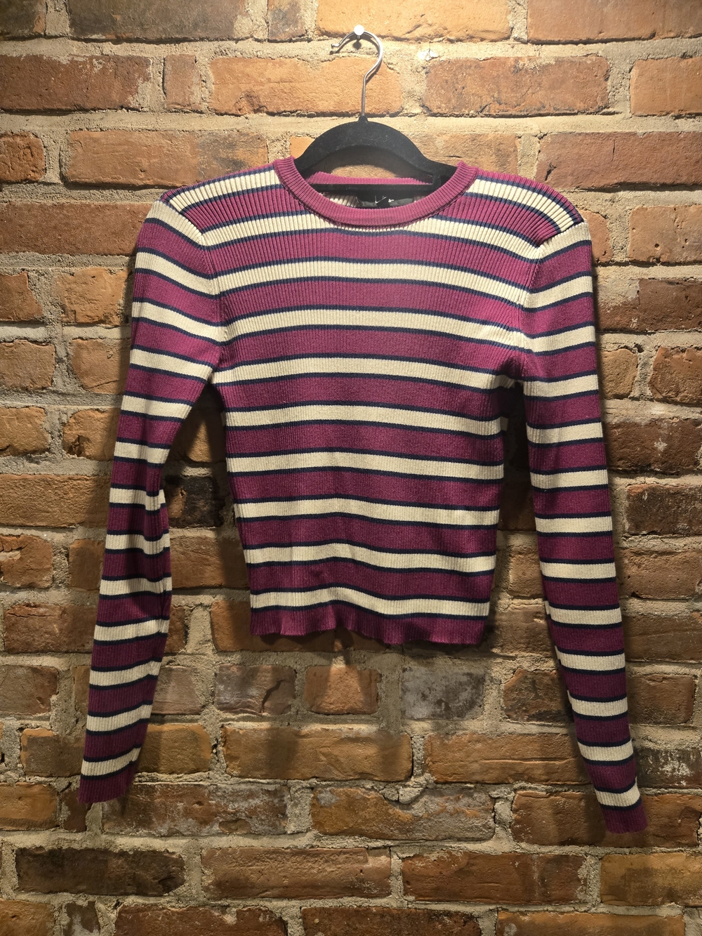 Lulu's Pink & Cream Striped Long Sleeve Crewneck Sweater